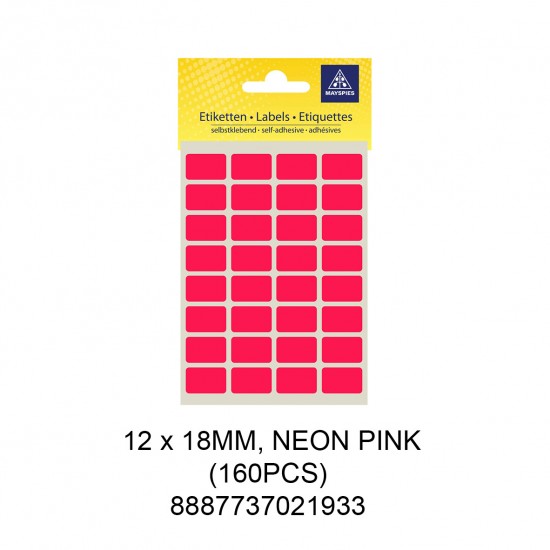 MAYSPIES MS-12X18MM COLOUR LABEL / 5 SHEETS/PKT / 160PCS / 12X18MM NEON PINK